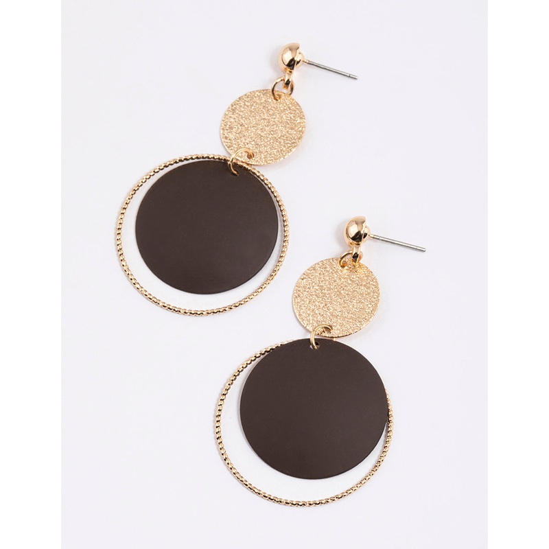 Brown Sandblast Disc Drop Earrings