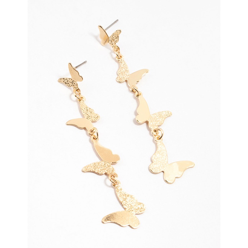 Gold Butterfly Strand Drop Earrings