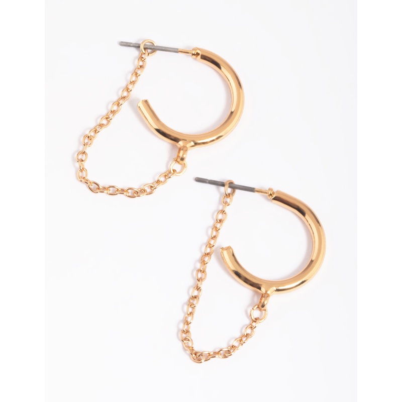 Gold Chain Loop Huggie Hoop Earrings