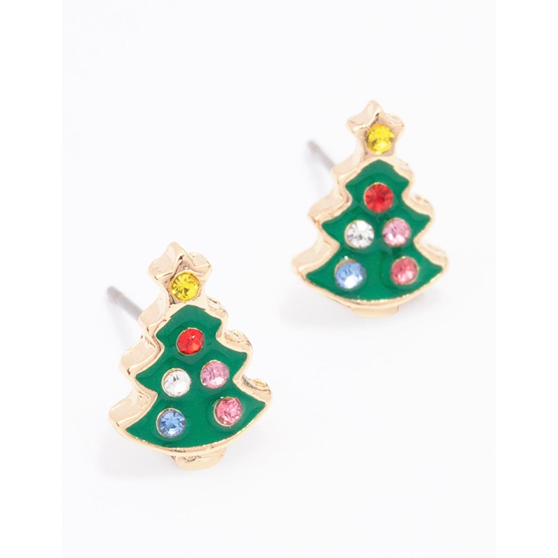 Gold Christmas Tree Stud Earrings