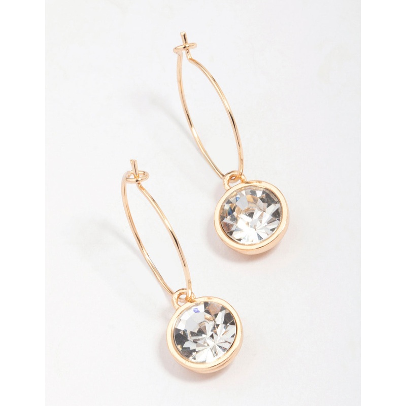 Gold Circle Encased Diamante Hoop Earrings