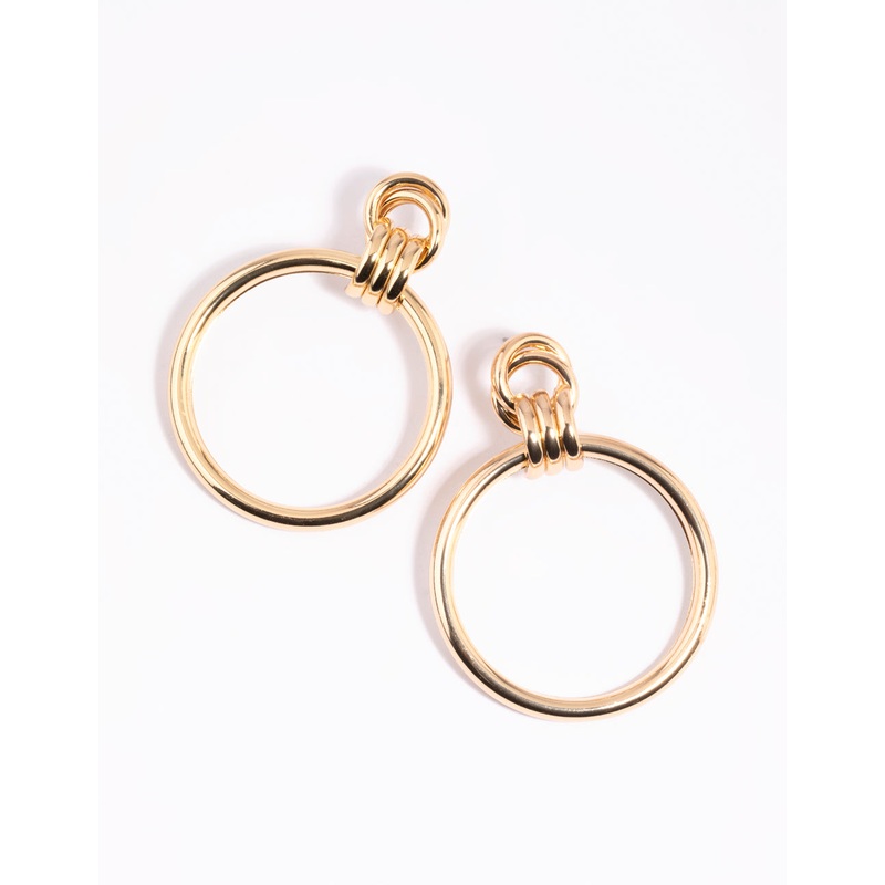Gold Circular Door Knocker Drop Earrings