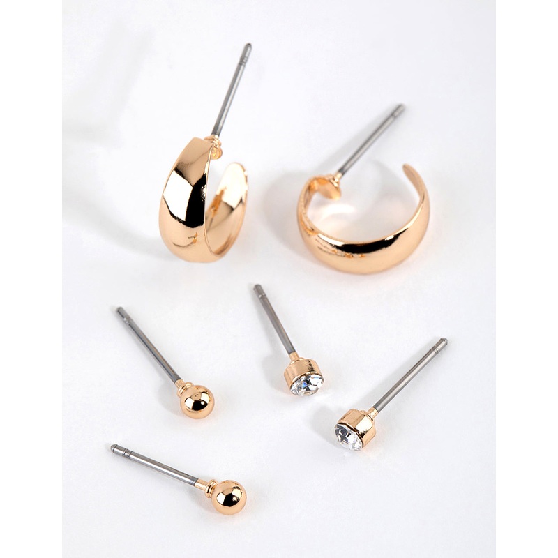 Gold Classic Stud & Hoop Earring Pack