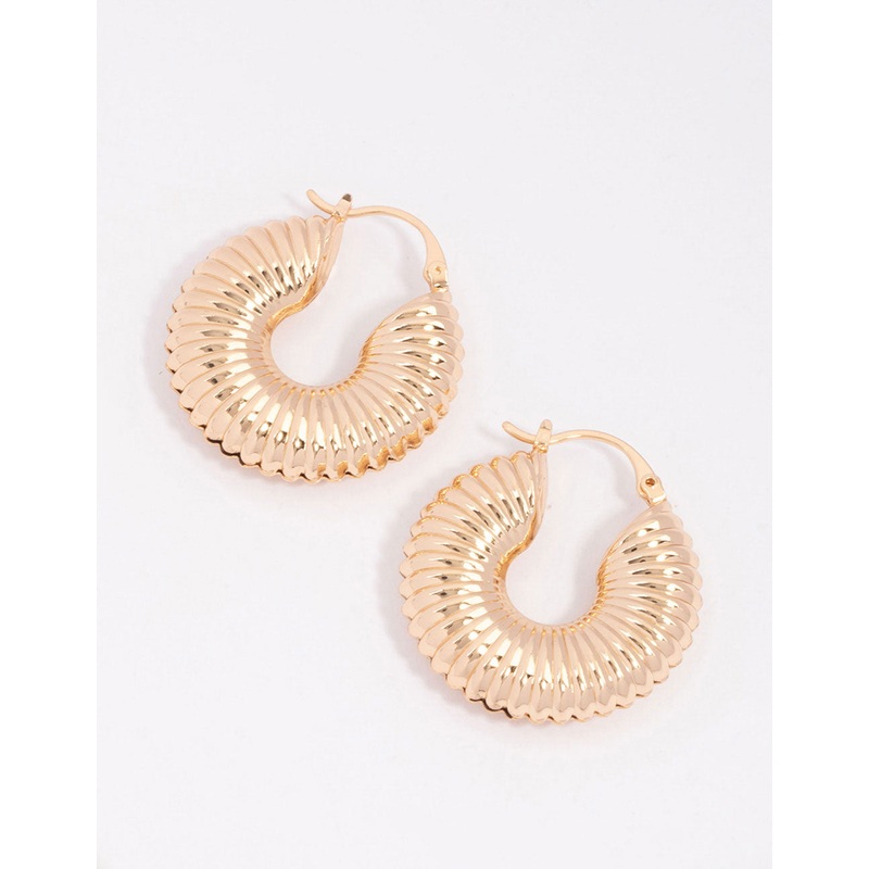 Gold Corrugated Hoop Earrings|Default Title