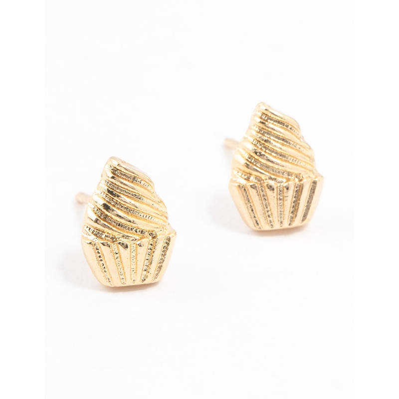 Gold Cupcake Stud Earrings|Default Title