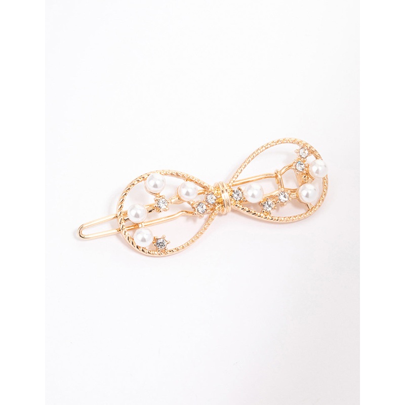 Gold Dainty Pearl Open Bow Clip