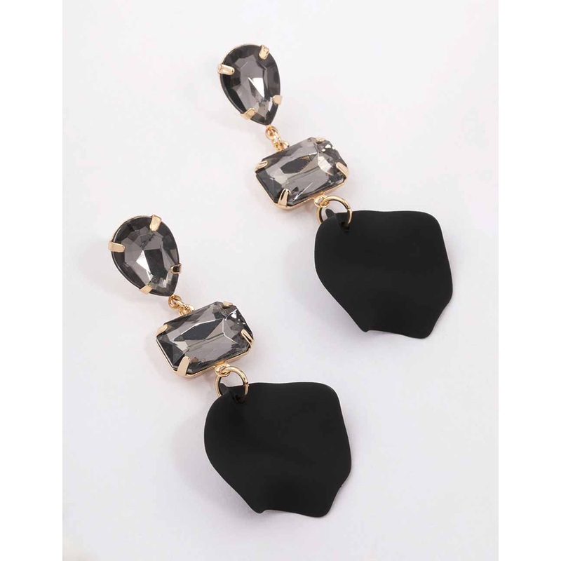 Gold Diamante Stone Petal Drop Earrings