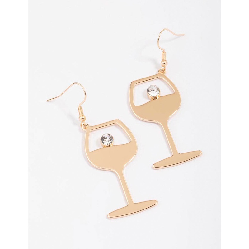 Gold Diamante Wine Glass Drop Earrings