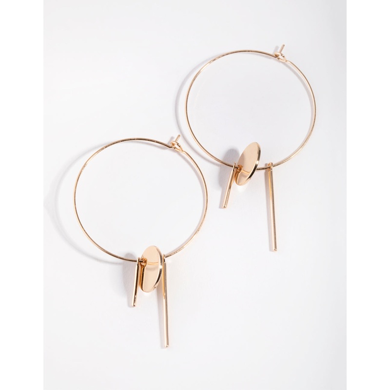 Gold Disc Stick Hoop Earrings|Default Title