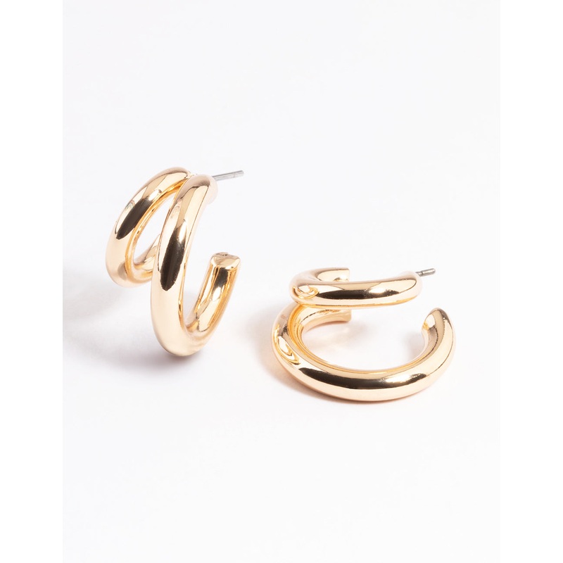 Gold Double Hoop Huggie Earrings