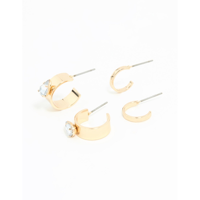 Gold Flat Diamante Hoop Earrings 2-Pack