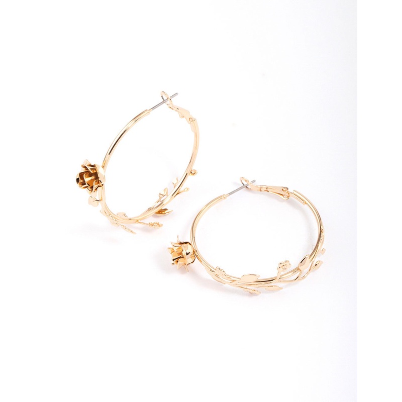 Gold Flower Vine Hoop Earrings