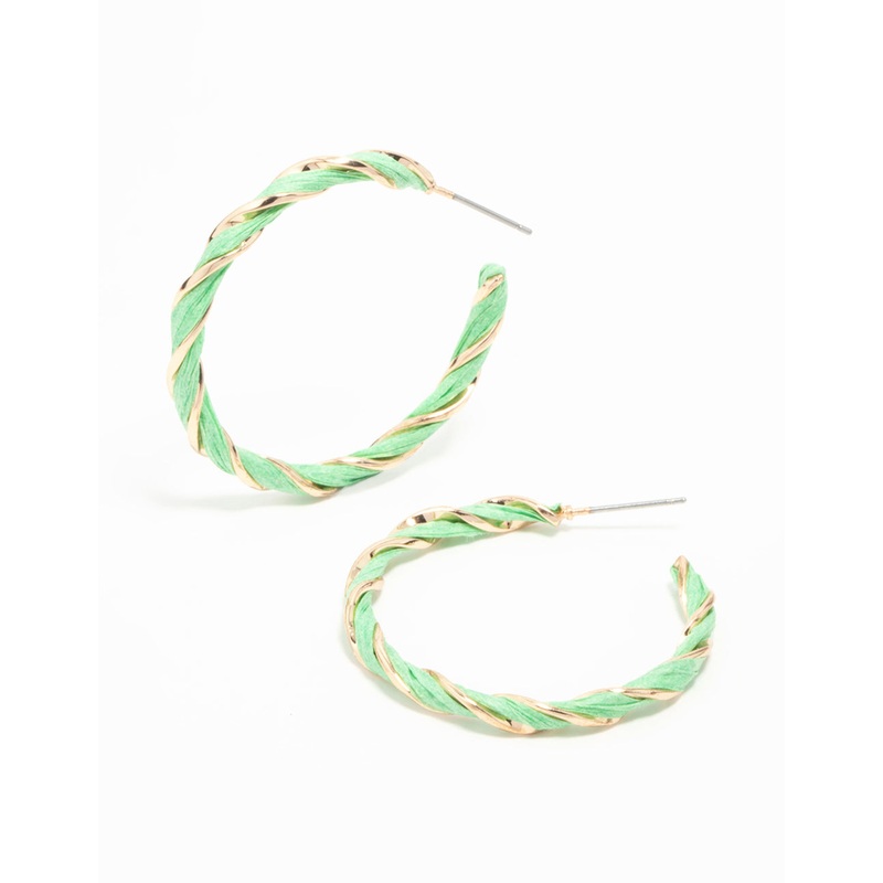 Gold Green Twisted Hoop Earrings