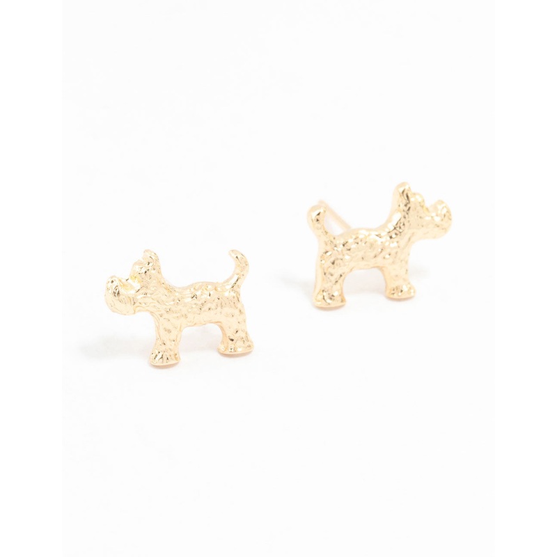 Gold  Hammered Dog Stud Earrings