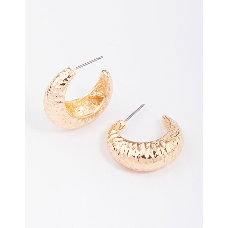 Gold Hammered Teardrop Textured Hoop Earrings