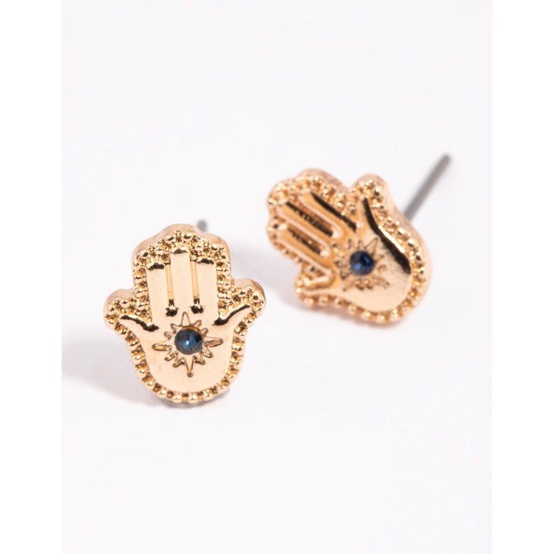 Gold Hamsa Hand Stud Earrings|Default Title