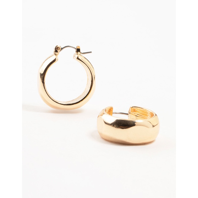 Gold Hinged Puff Hoop Earrings