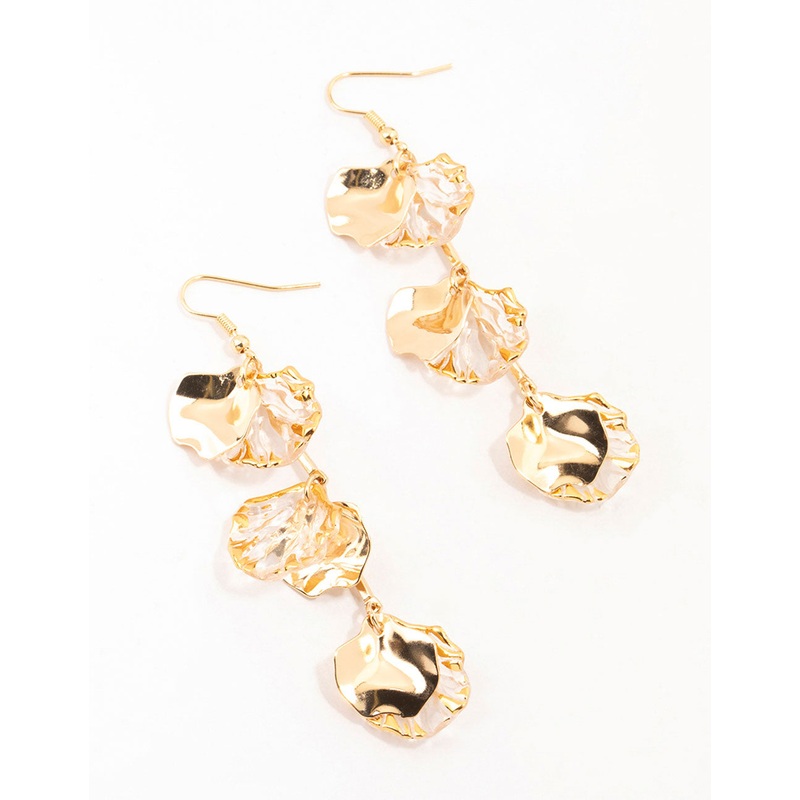Gold Holographic Petal Bar Drop Earrings