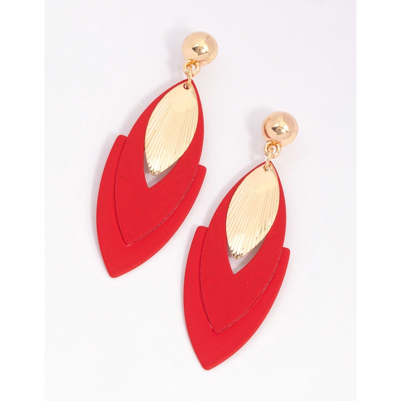 Gold Leaf & Red Arrow Drop Earrings