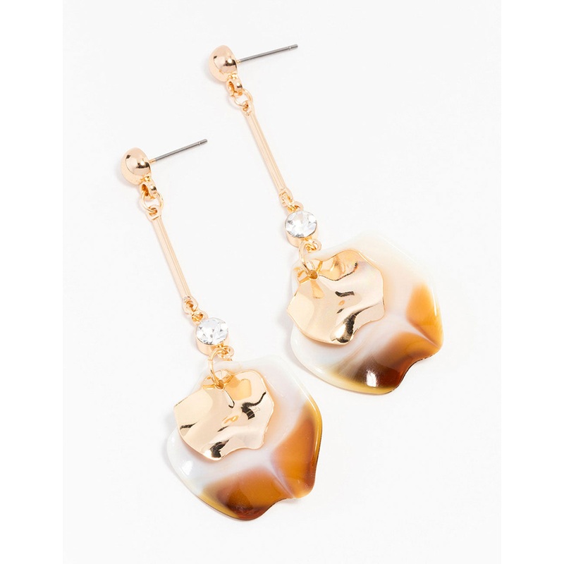 Gold Marble Pearl Petal Drop Earrings
