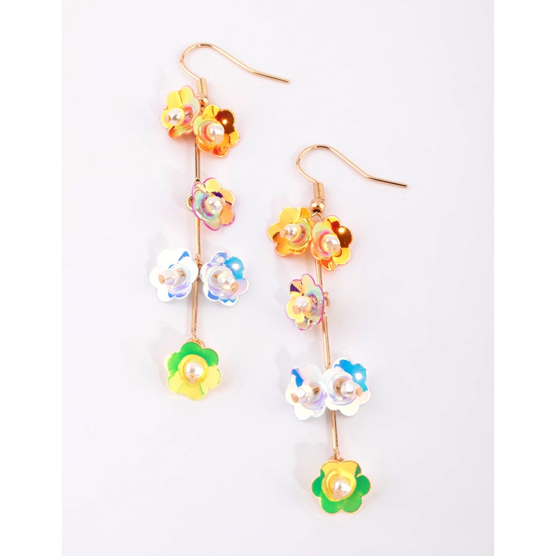 Gold Metallic Flower Drop Earrings