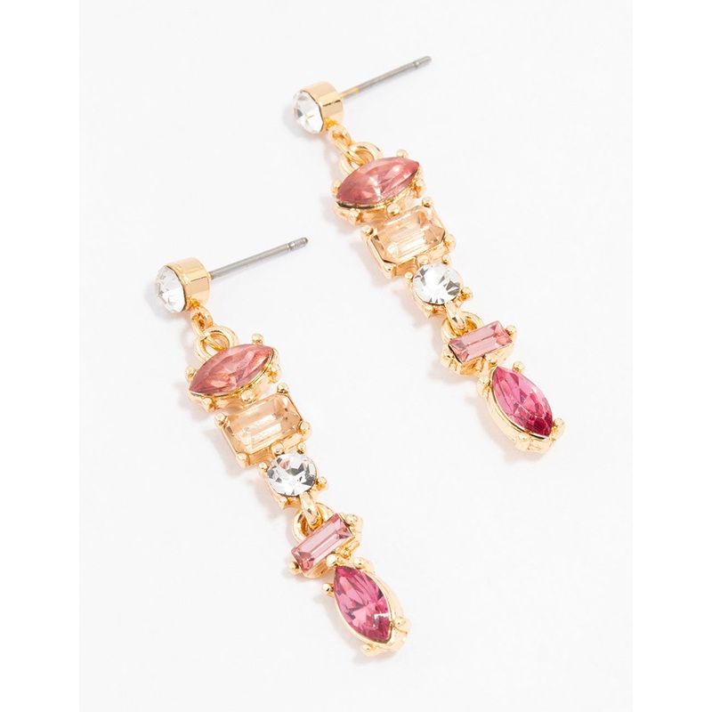 Gold Multi Shaped Stone Drop Earrings