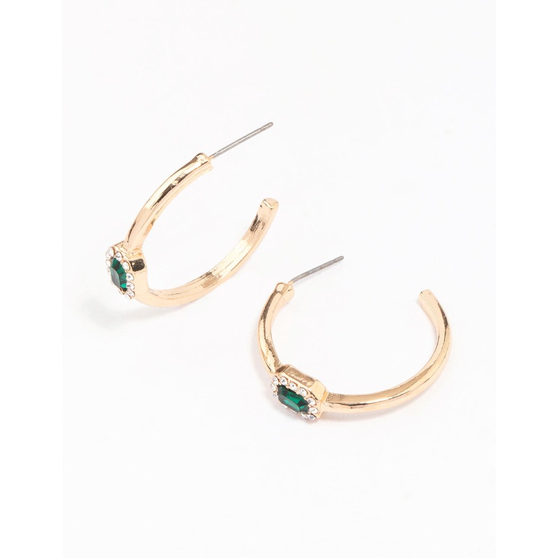 Gold Oval Halo Diamante Hoop Earrings