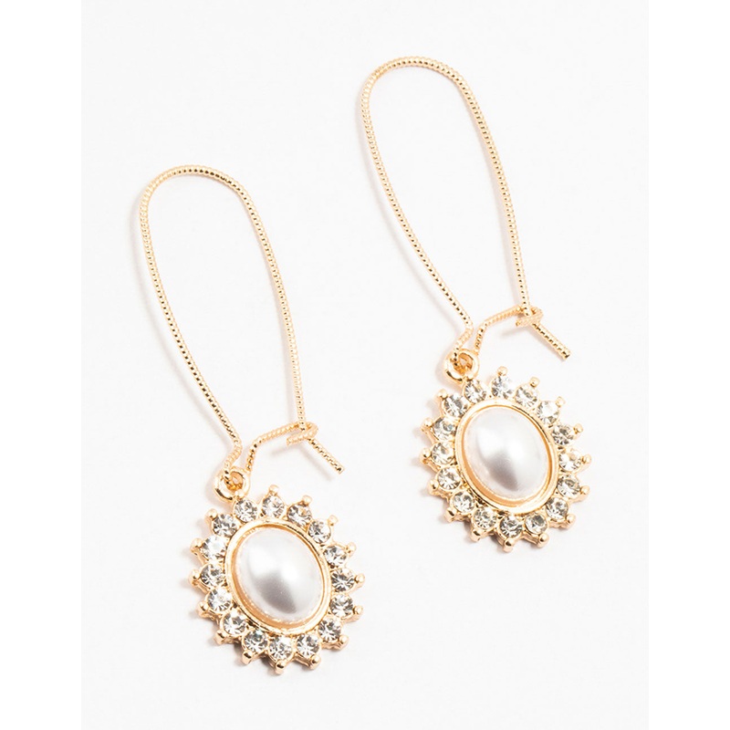 Gold Pearl & Flower Fish Hook Hoop Earrings
