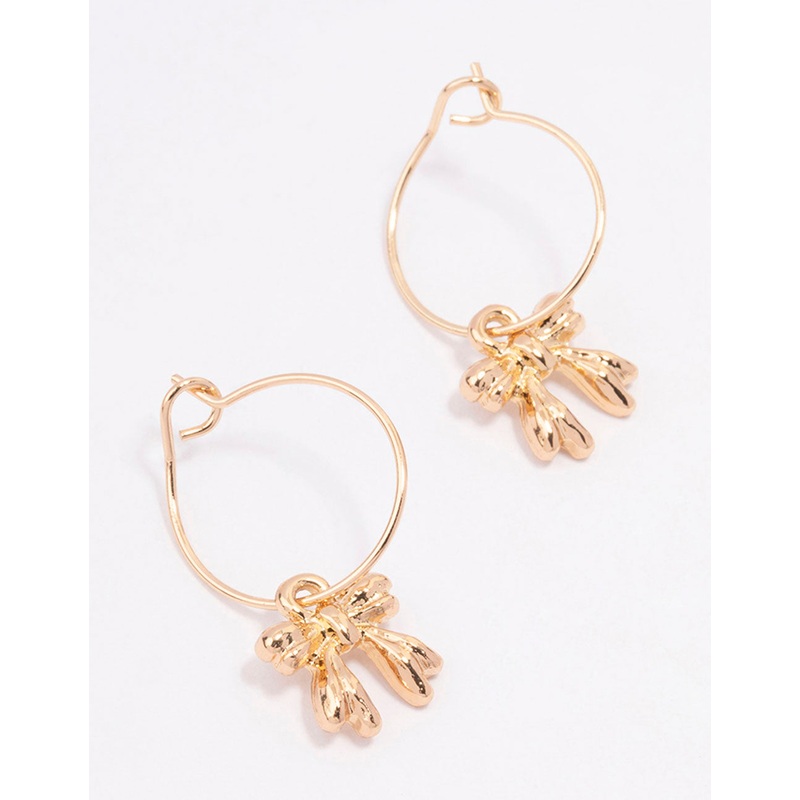 Gold Present Bow Hoop Earrings