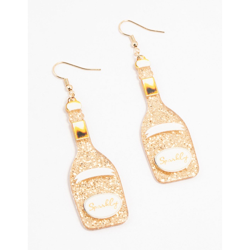 Gold  Sparkly Bottle Drop Earrings