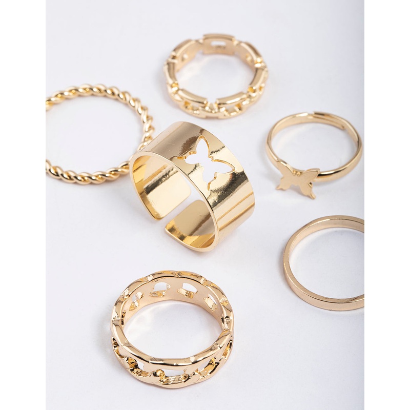 Gold Stamp Butterfly Ring Pack