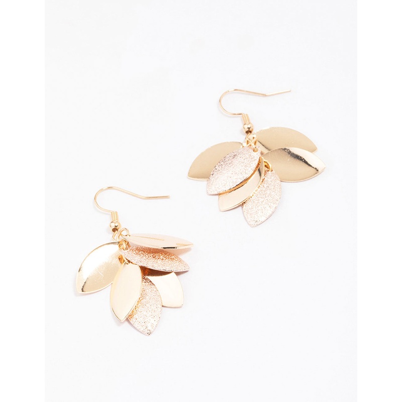 Gold Textured Leaf Drop Earrings