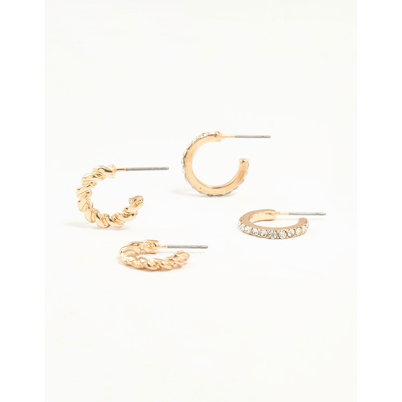 Gold Twisted & Diamante Hoop Earrings 2-Pack