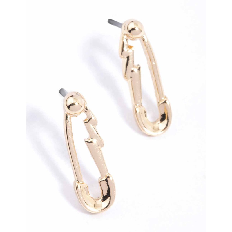 Gold Zig Zag Safety Pin Stud Earrings