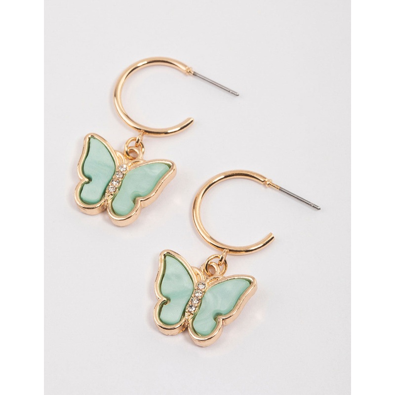 Green Acrylic Butterfly Huggie Earrings