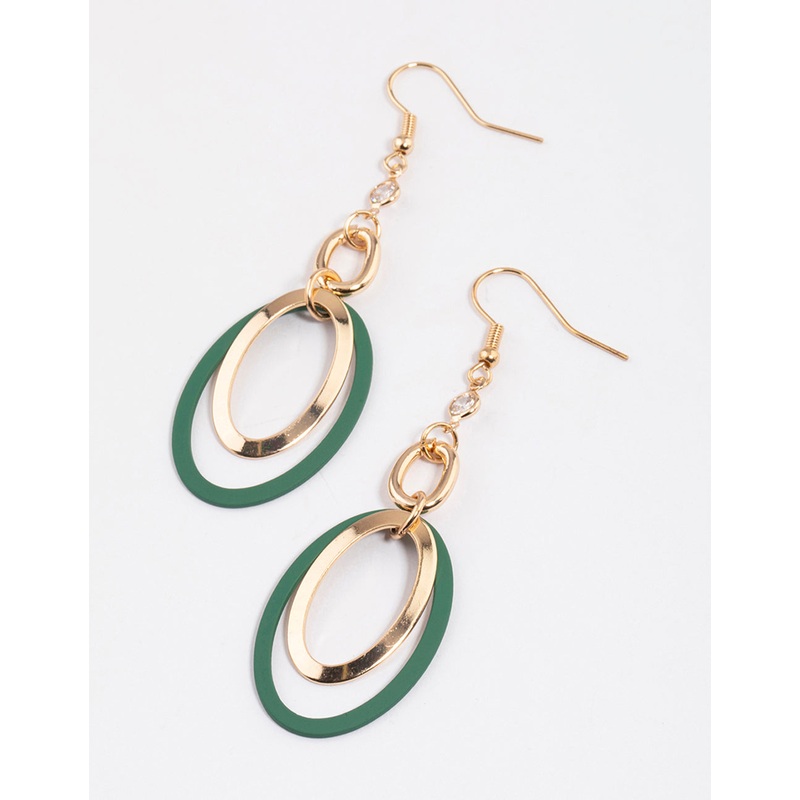 Green Coated Open Circle Drop Earrings