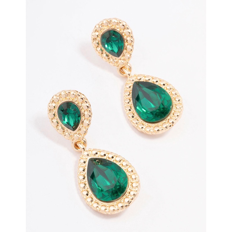 Green Double Pear Stone Drop Earrings