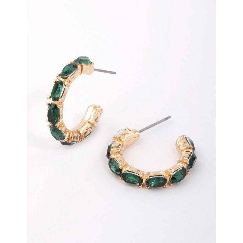 Green Encased Oval Diamante Hoop Earrings