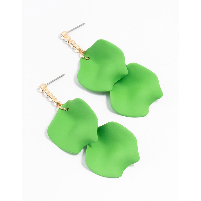 Green Gold Cup Chain Double Petal Drop Earrings