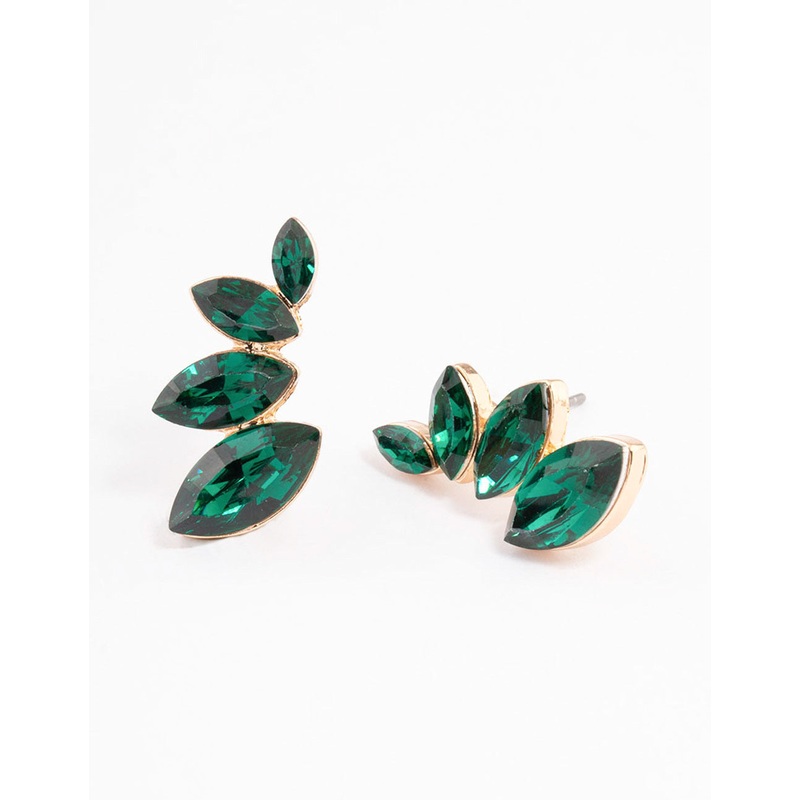 Green Graduated Marquise Stud Earrings