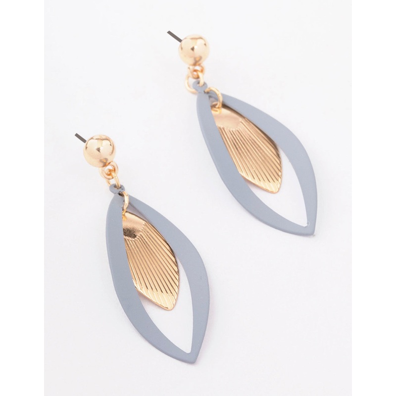 Grey Cut Out Sunray Leaf Drop Earrings