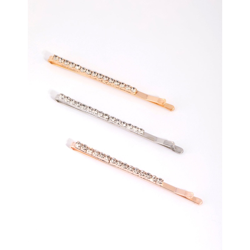 Mixed Metal Classic Diamante Clip Pack