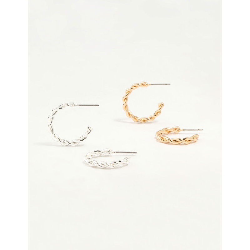 Mixed Metal Twisted Hoop Earrings 2-Pack