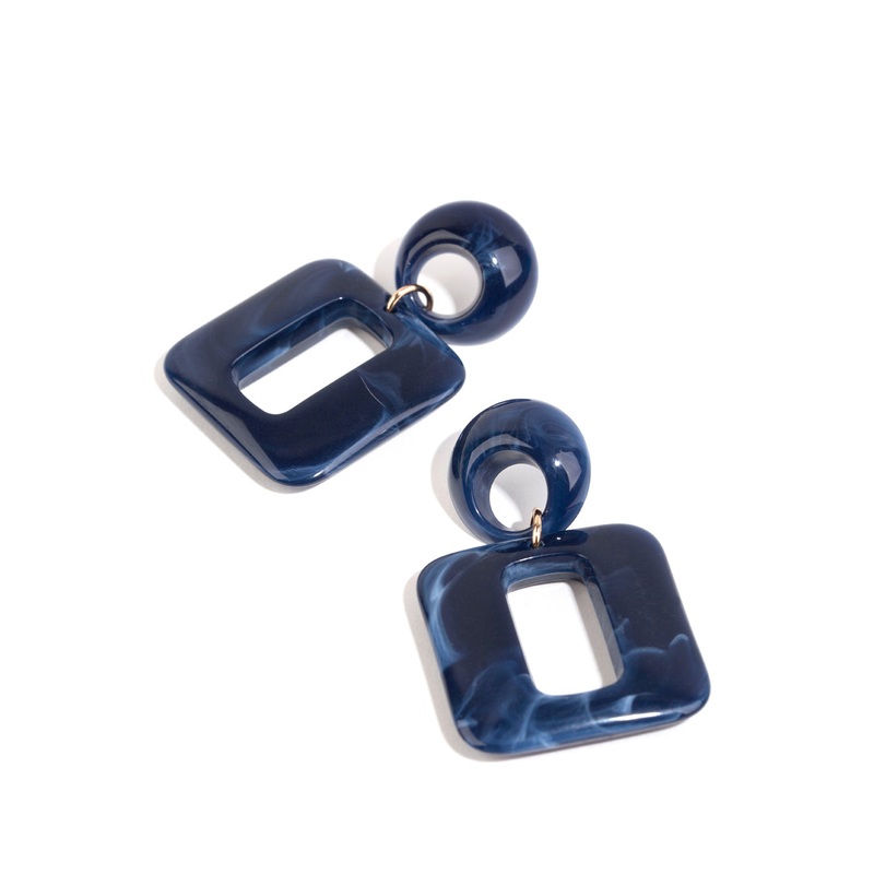Navy Acrylic Retro Shape Drop Earrings