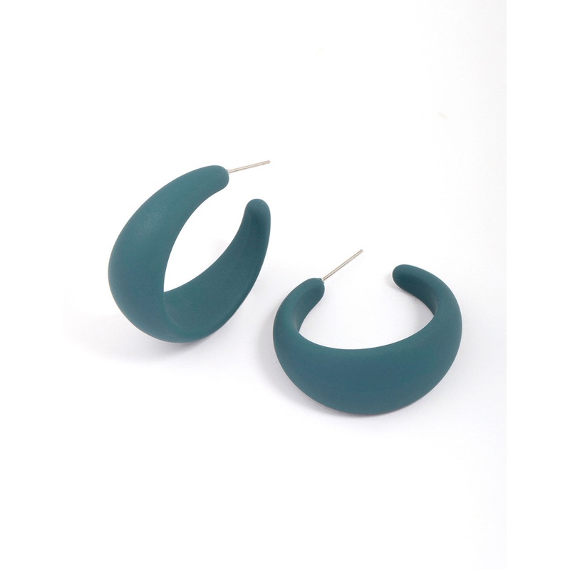 Navy Rubber Wide Hoop Earrings