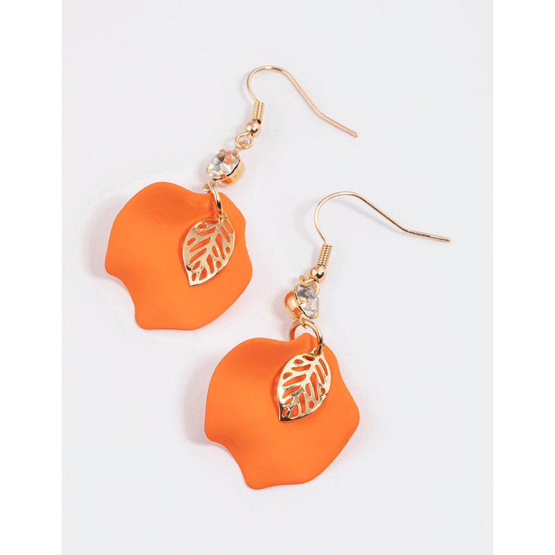 Orange Diamante Petal Drop Earrings