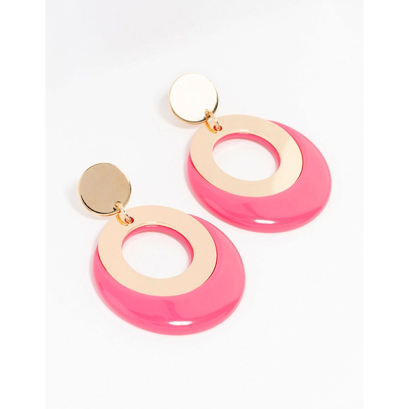 Pink Gold Acrylic Disc & Circle Drop Earrings