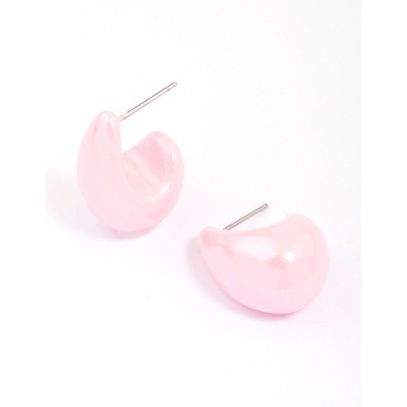 Pink Iridescent Teardrop Huggie Earrings