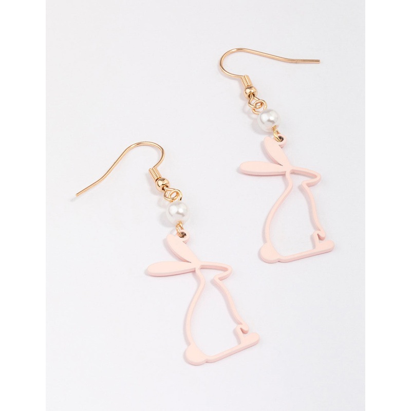 Pink Rabbit & Pearl Drop Earrings