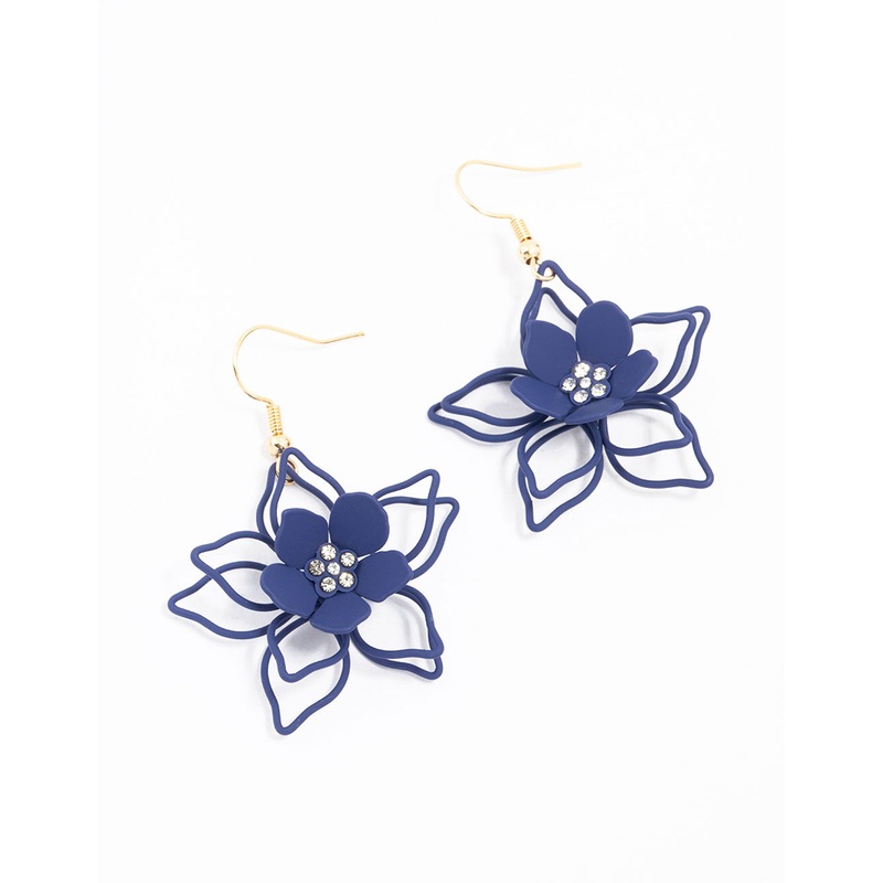 Purple Gold Wire Pearl Flower Drop Earrings